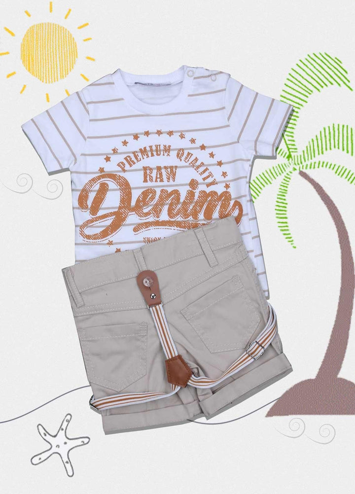 Sanaulla Exclusive Range Cotton Fancy Suits for Boys -  5276 White-Fawn