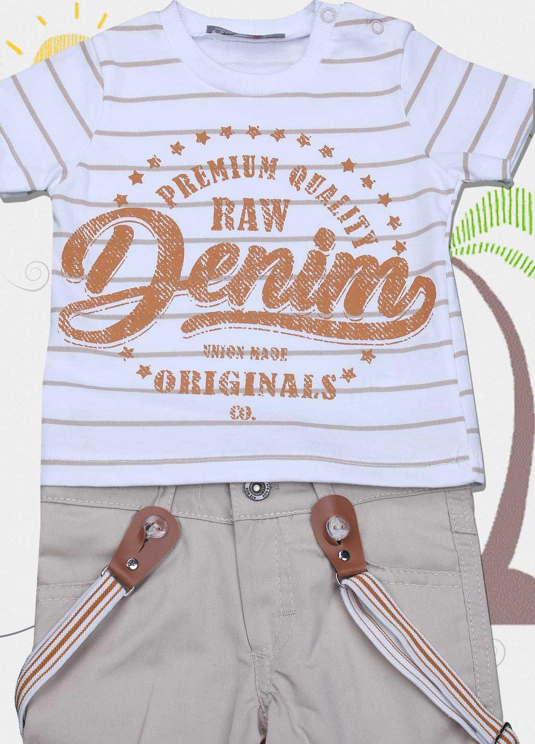 Sanaulla Exclusive Range Cotton Fancy Suits for Boys -  5276 White-Fawn