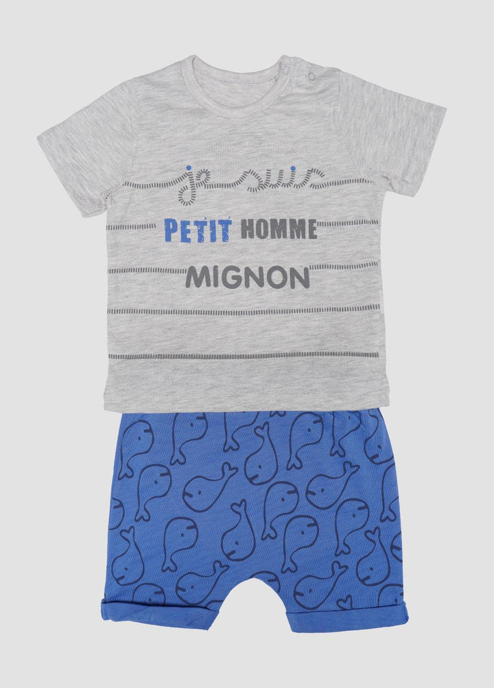 Sanaulla Exclusive Range Cotton Fancy Boys Suits -  316006 Light Grey-Blue