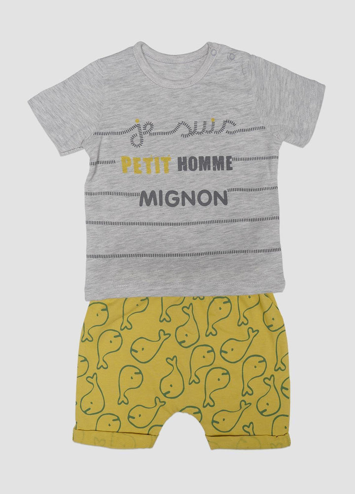 Sanaulla Exclusive Range Cotton Fancy Suits for Boys -  316006 Light Grey-Yellow