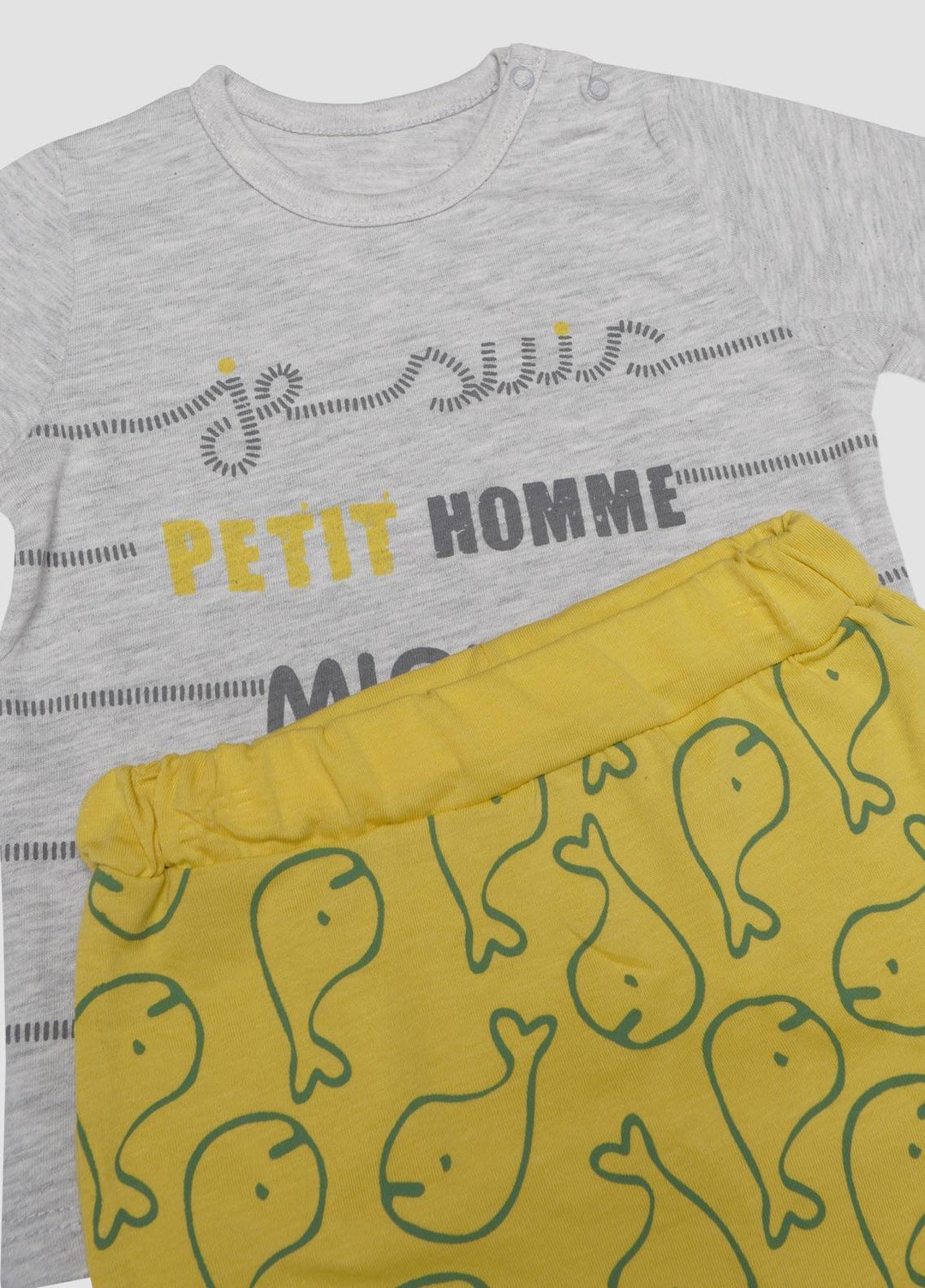 Sanaulla Exclusive Range Cotton Fancy Suits for Boys -  316006 Light Grey-Yellow