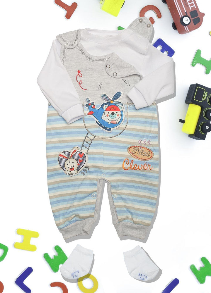 Sanaulla Exclusive Range   Boys Rompers -  332565 Sk Blue