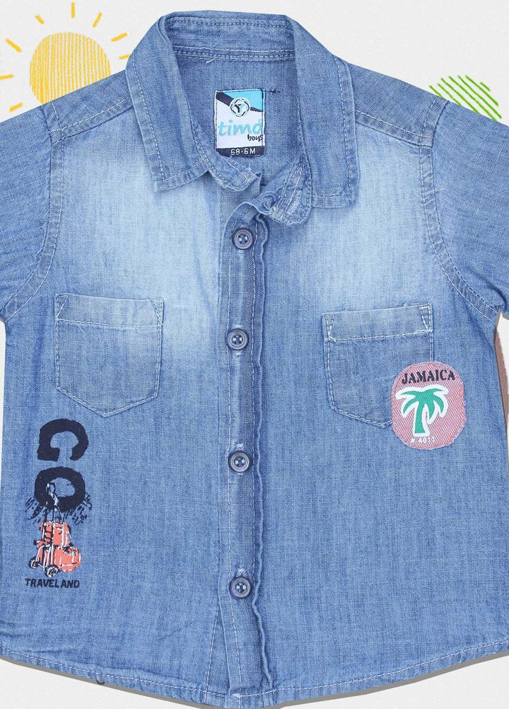 Sanaulla Exclusive Range Cotton Fancy Shirts for Boys -  0051 Blue