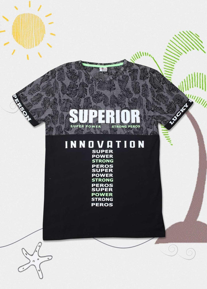 Sanaulla Exclusive Range Cotton Casual T-Shirts for Boys -  D-113473 Grey