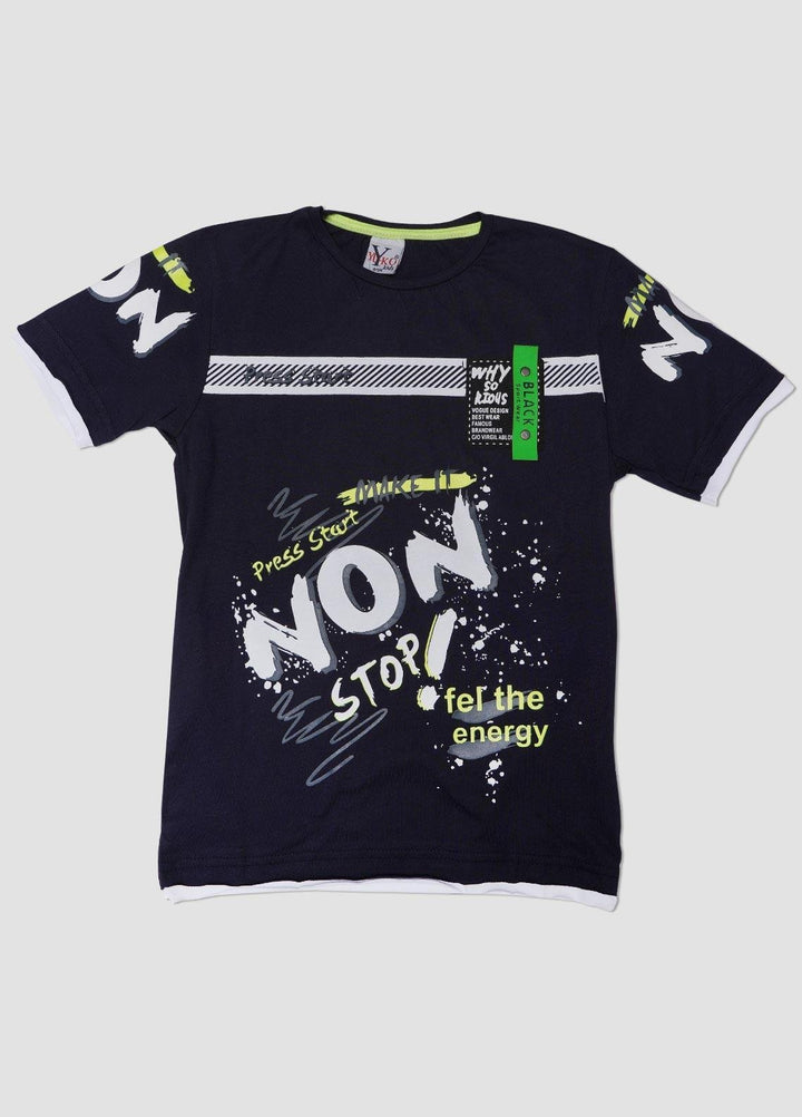 Sanaulla Exclusive Range Cotton Casual T-Shirts for Boys -  6797 Dark Blue