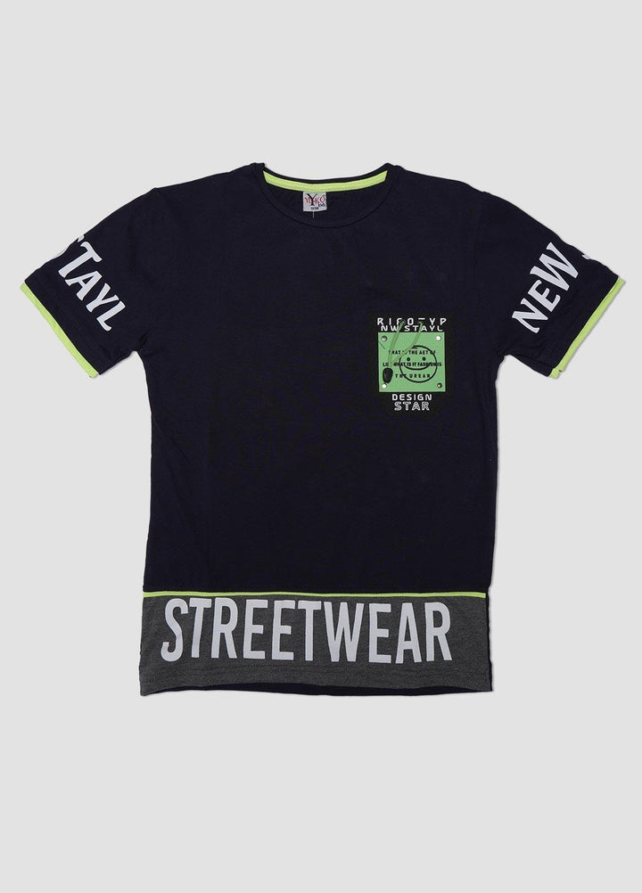 Sanaulla Exclusive Range Cotton Casual T-Shirts for Boys -  6906 Blue