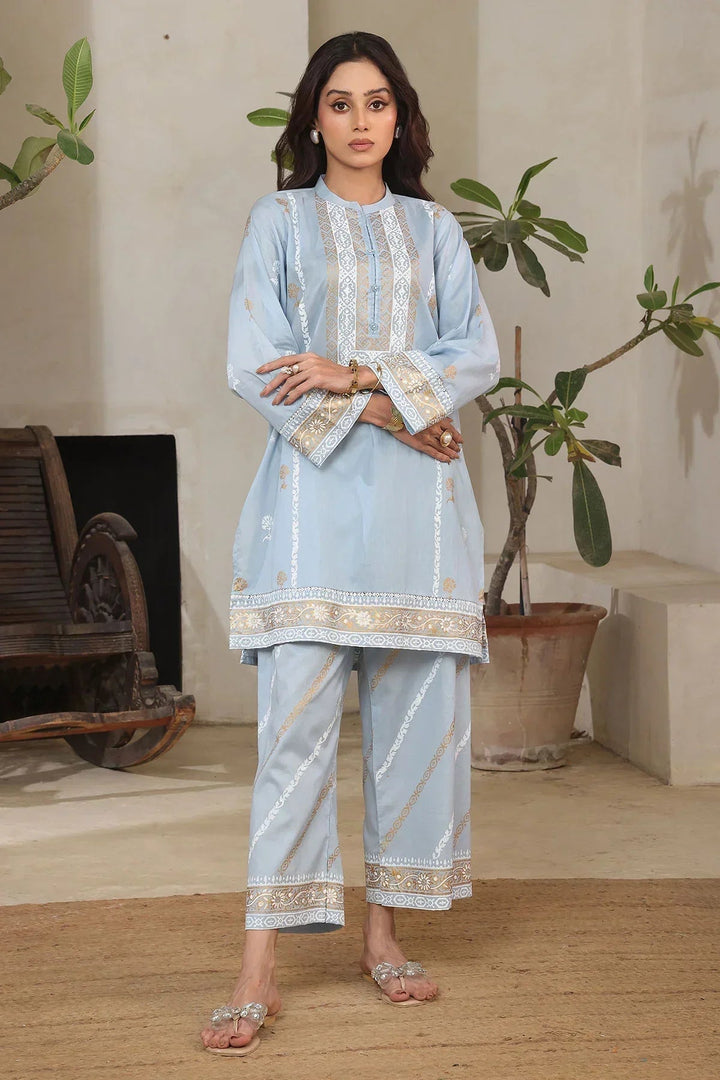 Ochre Women RTW Cotton 2 Piece Suit Sky Blue Cotton Printed - Festive Collection