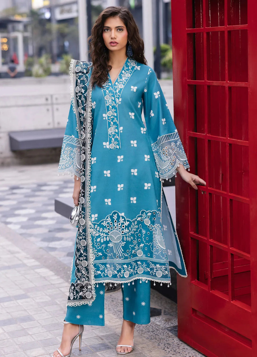 Broadway by Mahnur Embroidered Lawn Suits Unstitched 3 Piece MN25B D-12 Scarlet - Summer Collection