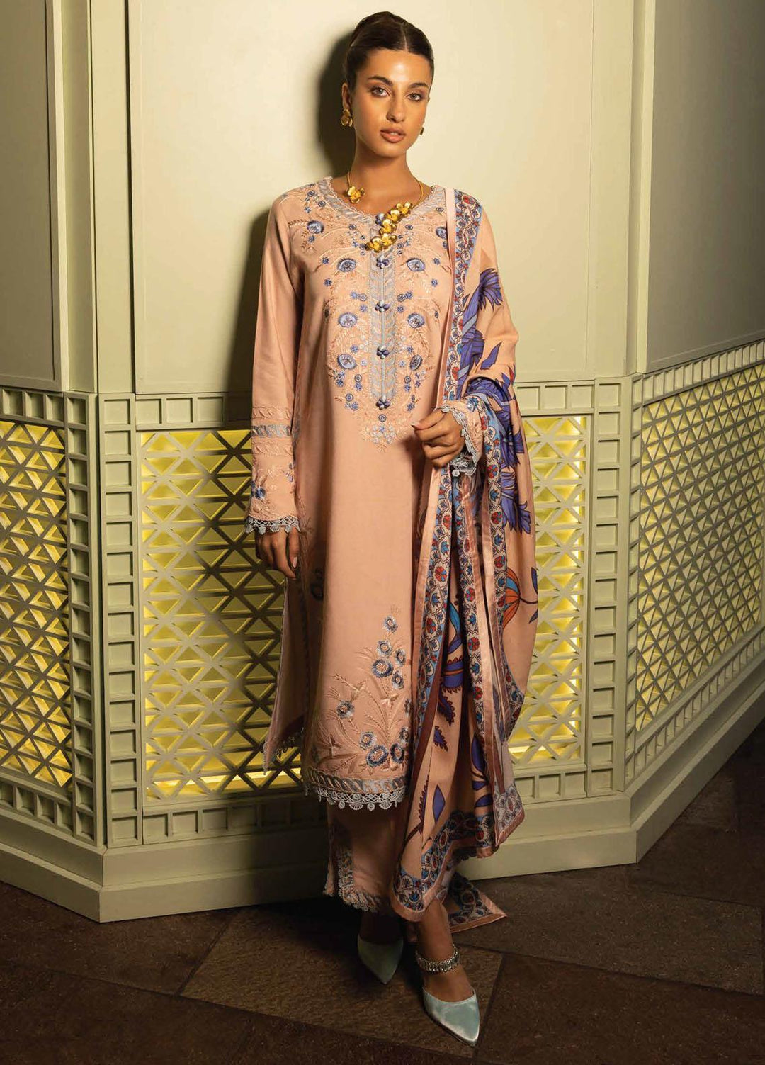 Broadway Showtime By Mushq Embroidered karandi Suits Unstitched 3 Piece MQ23BS MNW-01 Regal Regent - Winter Collection