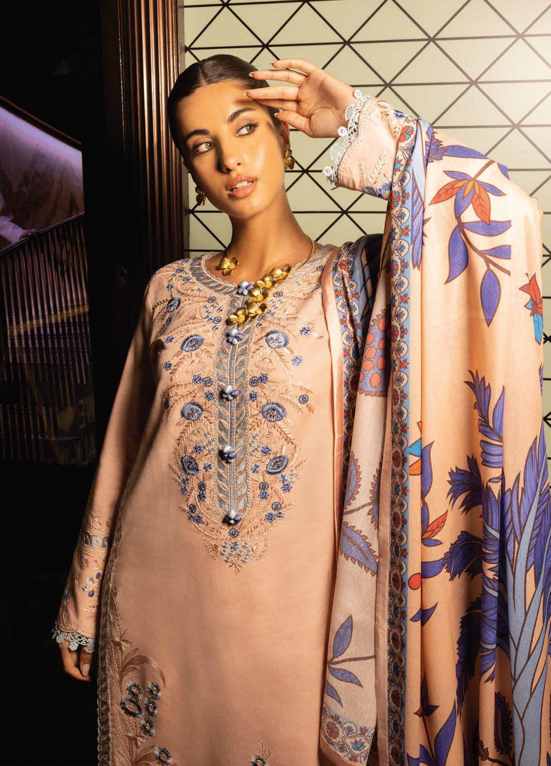 Broadway Showtime By Mushq Embroidered karandi Suits Unstitched 3 Piece MQ23BS MNW-01 Regal Regent - Winter Collection