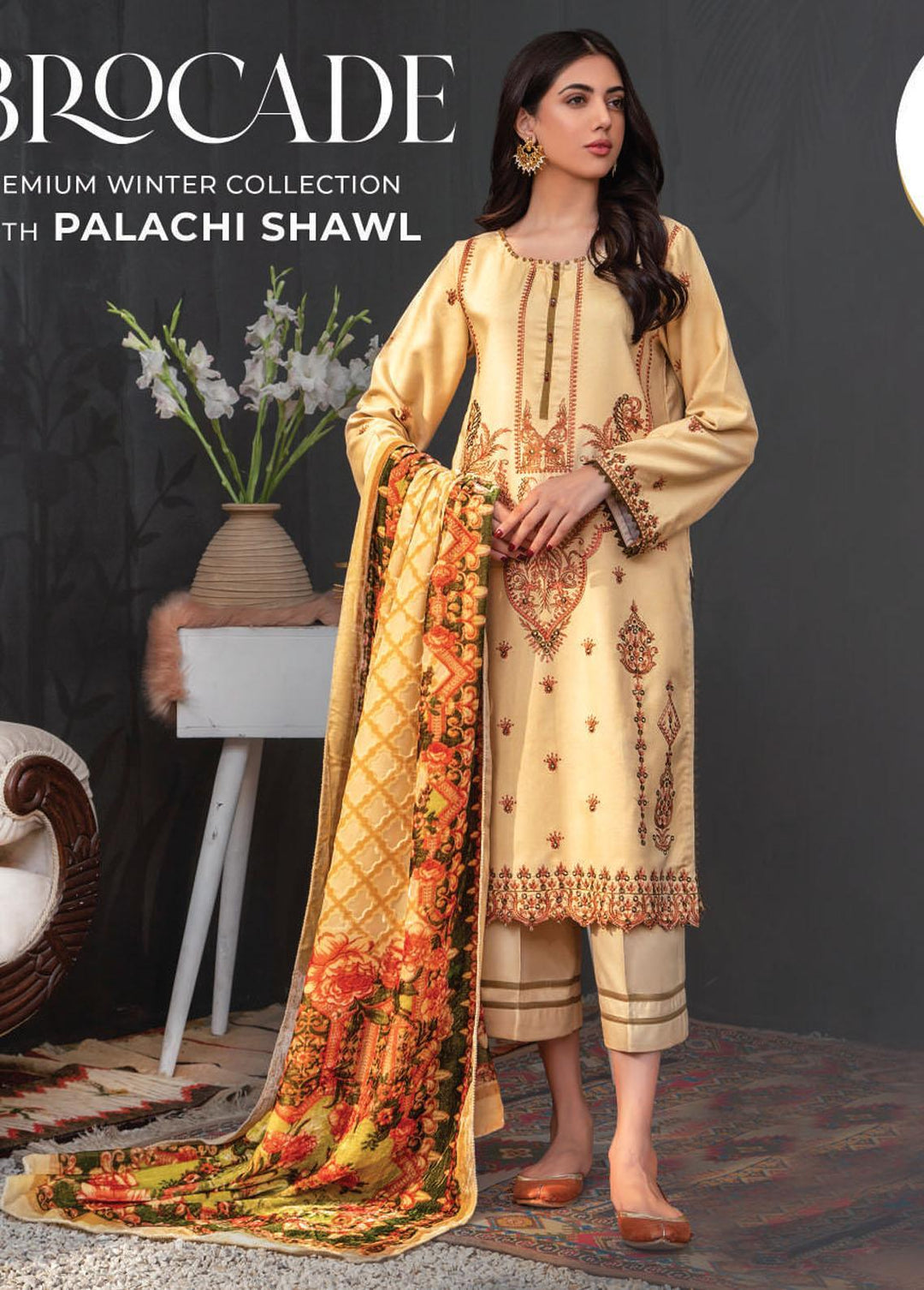 Brocade by Lala Textiles Embroidered Woolen Suits Unstitched 3 Piece LT22B Aria 006 - Winter Collection