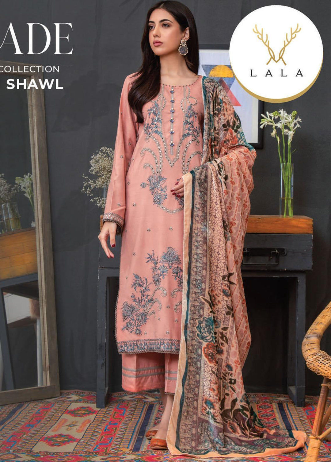 Brocade by Lala Textiles Embroidered Woolen Suits Unstitched 3 Piece LT22B Blair 002 - Winter Collection