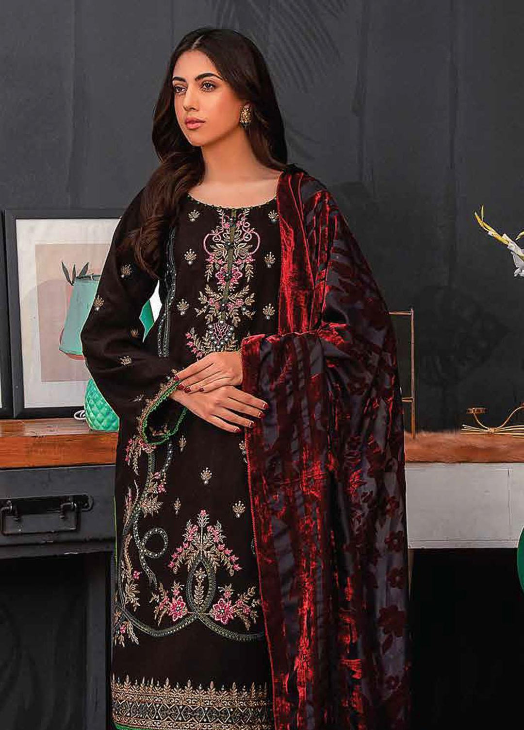 Brocade by Lala Textiles Embroidered Woolen Suits Unstitched 3 Piece LT22B Emma 005 - Winter Collection