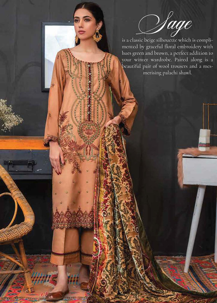 Brocade by Lala Textiles Embroidered Woolen Suits Unstitched 3 Piece LT22B Sage 004 - Winter Collection