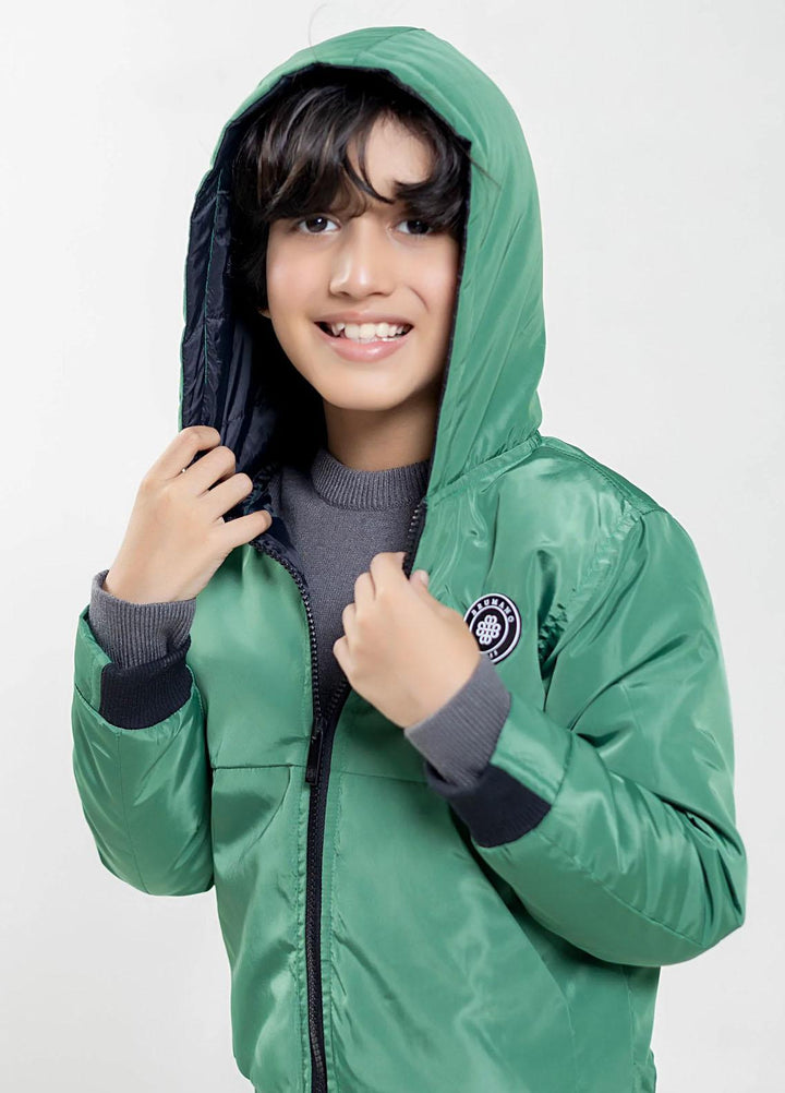 Brumano   Jackets for Kids -  Green Quilted Casual Jacket With Hoodie - Unisex BRM-JNR-1908