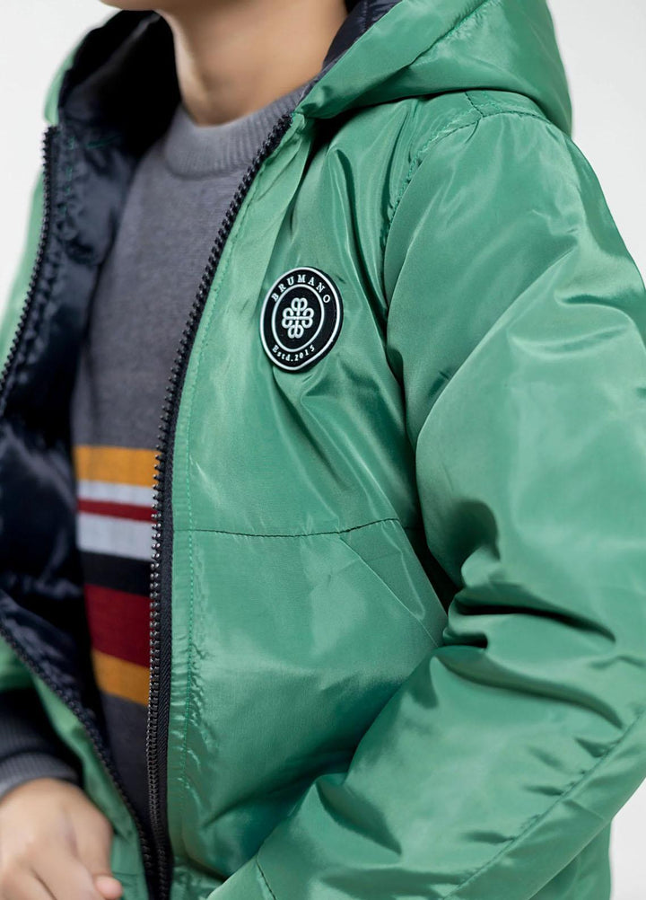 Brumano   Jackets for Kids -  Green Quilted Casual Jacket With Hoodie - Unisex BRM-JNR-1908