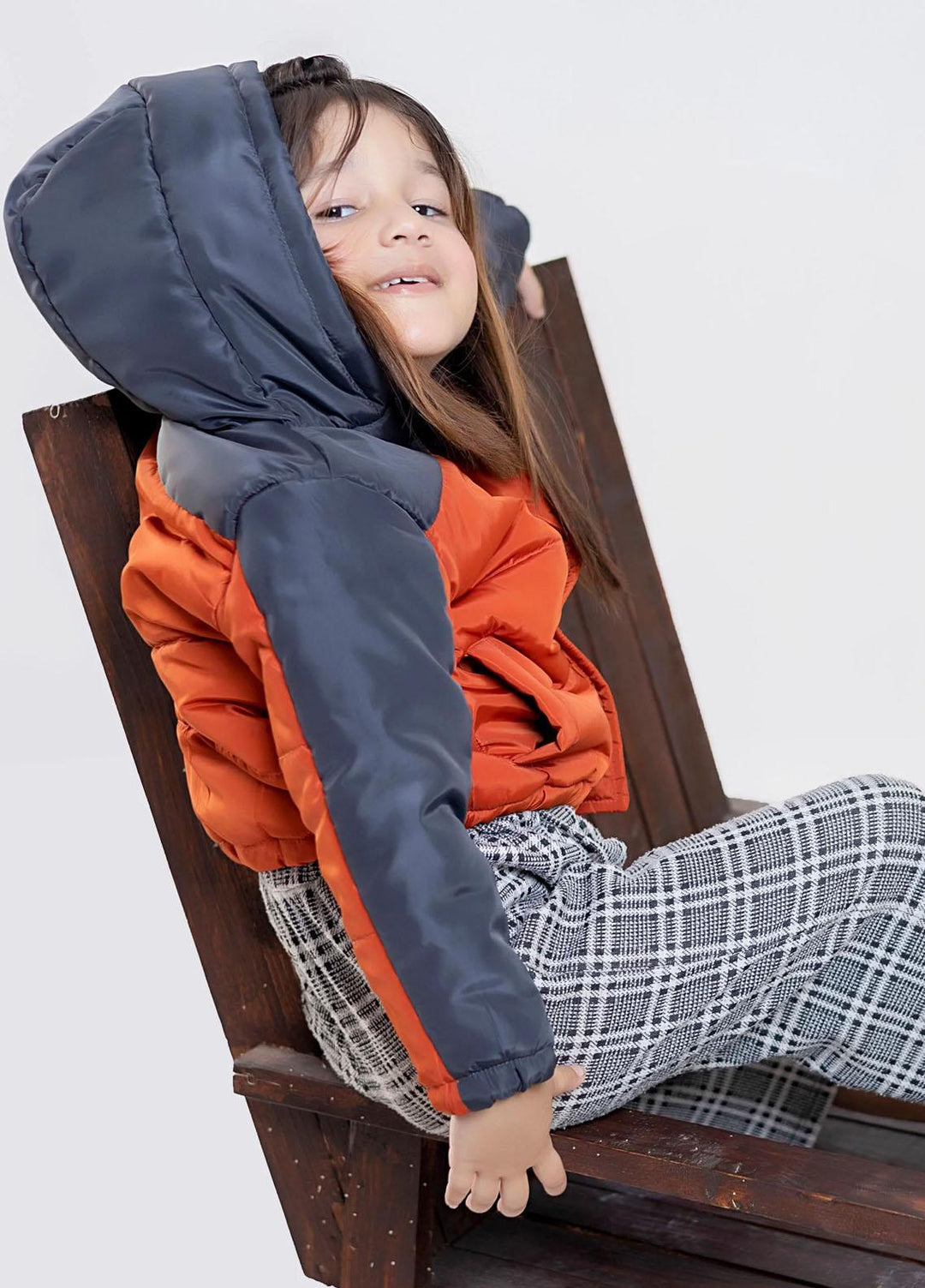 Brumano   Jackets for Kids -  Orange & Grey Casual Jacket With Hoodie - Unisex BRM-JNR-1933