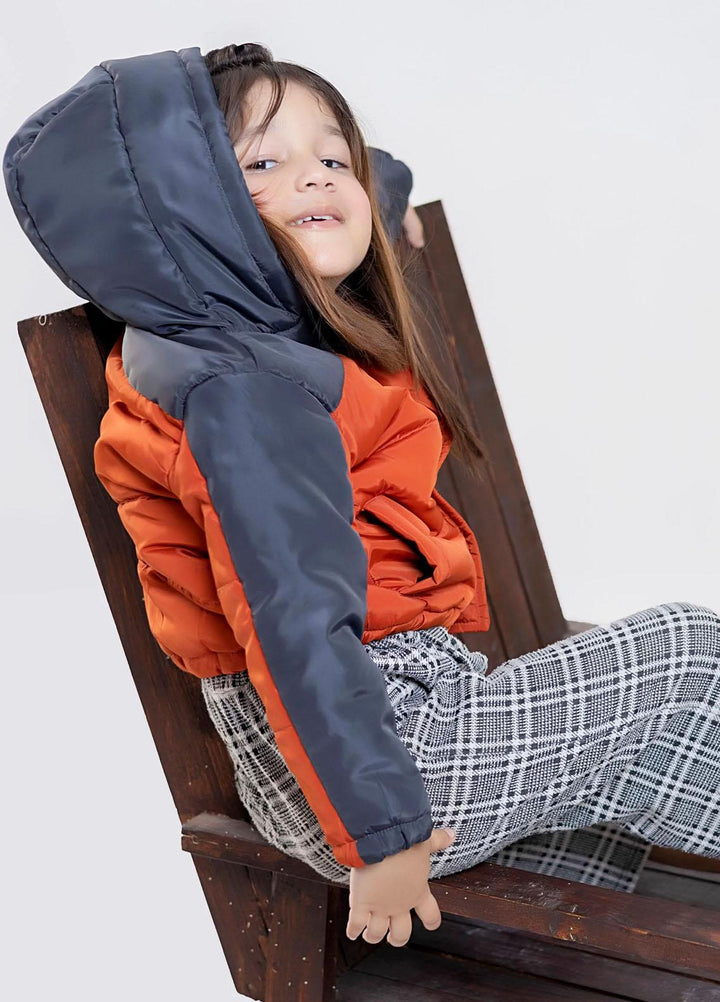 Brumano   Jackets for Kids -  Orange & Grey Casual Jacket With Hoodie - Unisex BRM-JNR-1933