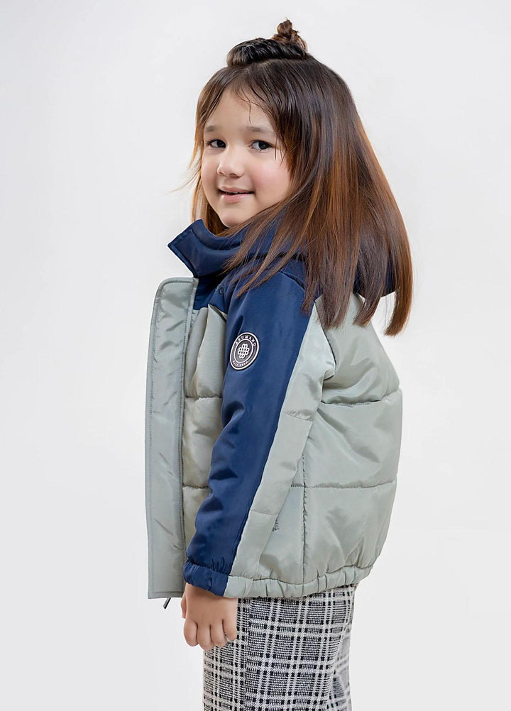 Brumano   Jackets for Kids -  Sage Green & Navy Blue Casual Jacket With Hoodie - Unisex BRM-JNR-1912