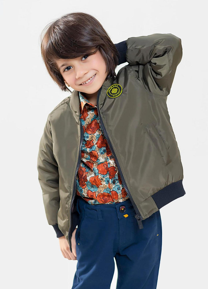 Brumano   Jackets for Kids -  Olive Green Casual Bomber Jacket - Unisex BRM-JNR-1928