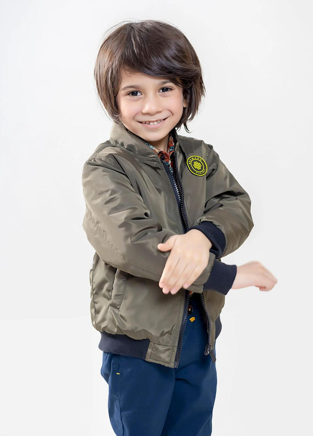 Brumano   Jackets for Kids -  Olive Green Casual Bomber Jacket - Unisex BRM-JNR-1928