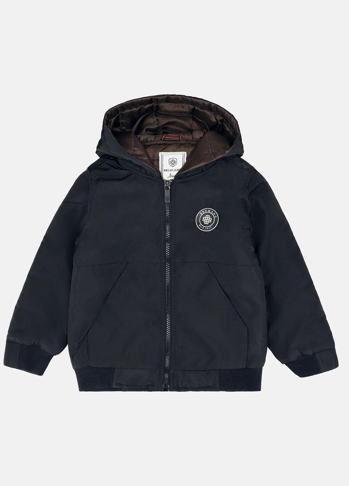 Brumano   Jackets for Kids -  Black Quilted Casual Jacket With Hoodie BRM-JNR-1913