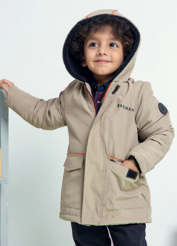 Brumano   Jackets for Kids -  Beige Quilted Parka Jacket With Hoodie BRM-JNR-1089