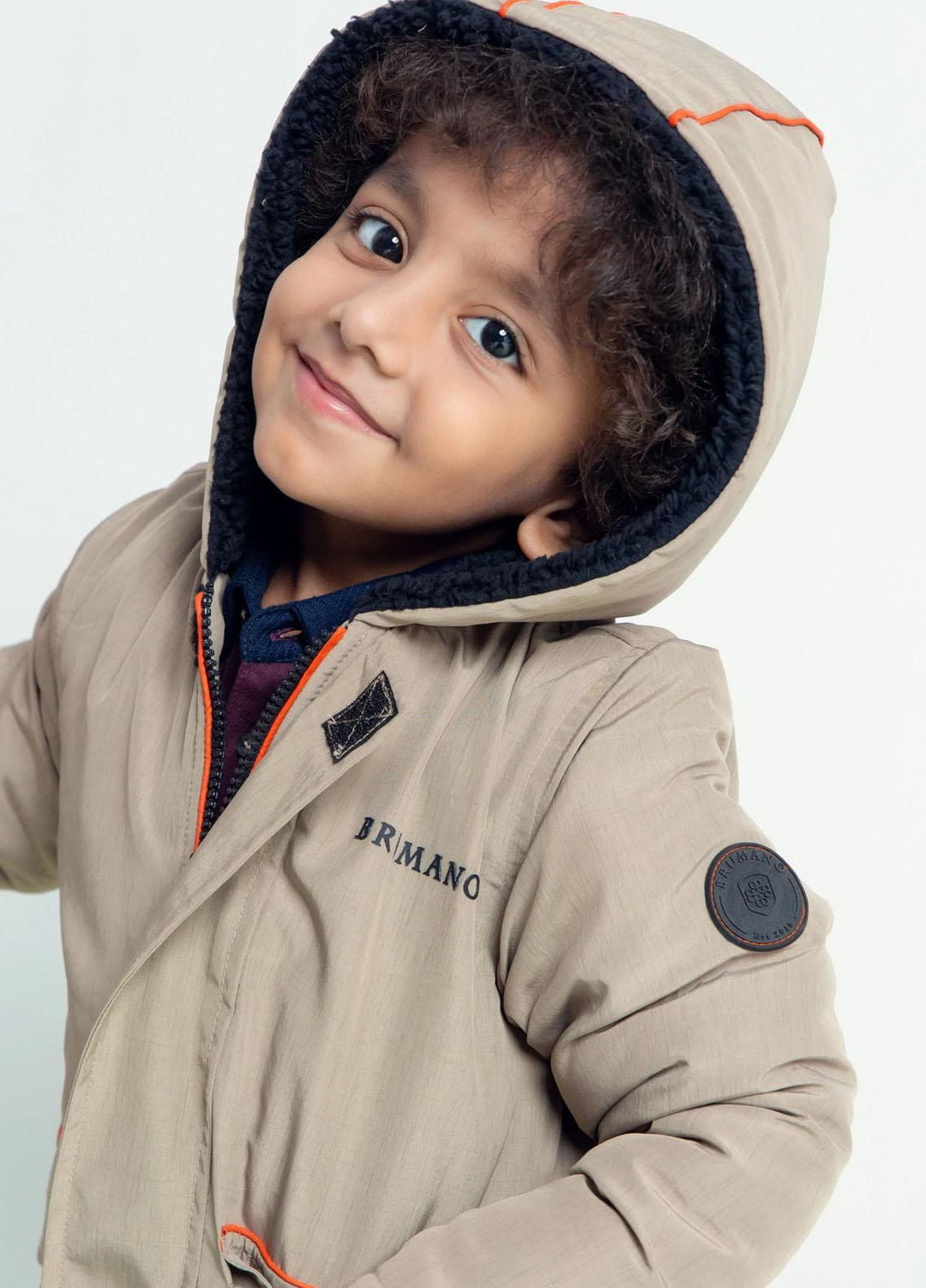 Brumano   Jackets for Kids -  Beige Quilted Parka Jacket With Hoodie BRM-JNR-1089