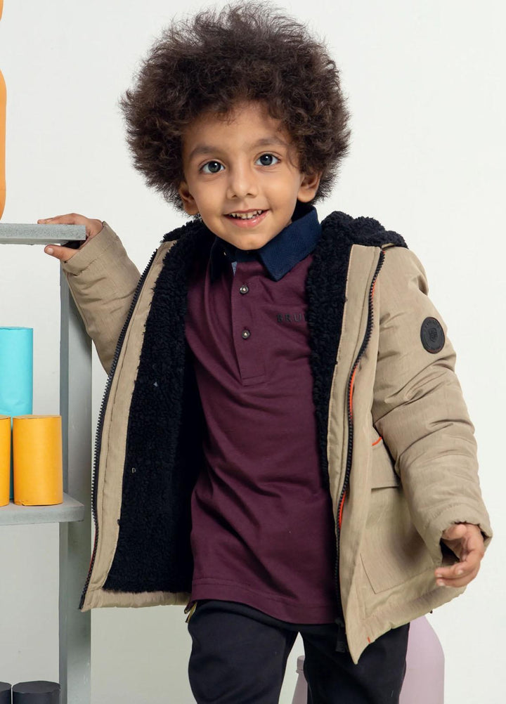 Brumano   Jackets for Kids -  Beige Quilted Parka Jacket With Hoodie BRM-JNR-1089