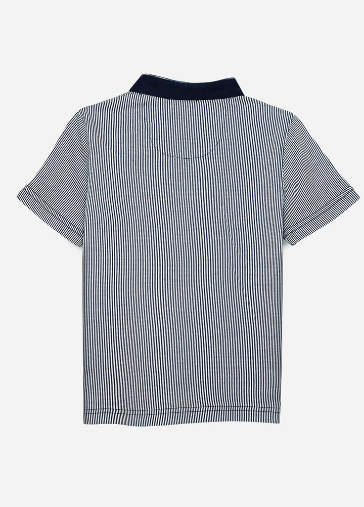 Brumano Cotton  Shirt for Boys -  BM21P 238 Navy Blue Mao Collar Striped Casual Polo