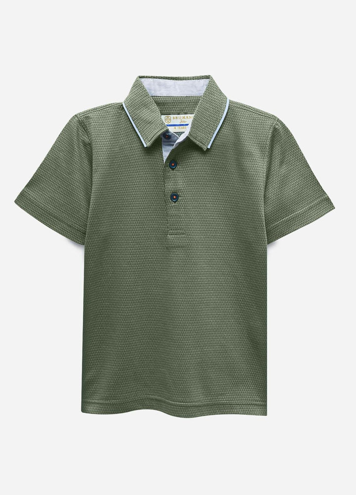 Brumano Cotton  Shirt for Boys -  BM21P 244 Olive Jacquard Casual Polo