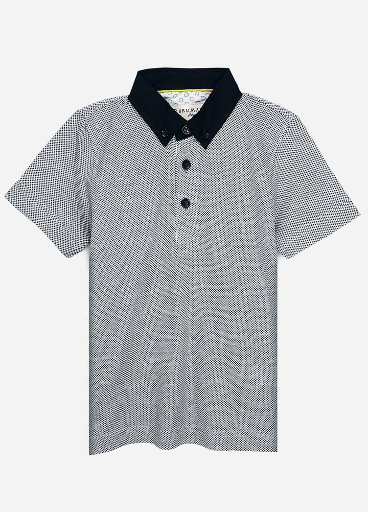 Brumano Cotton  Shirt for Boys -  BM21P 277 Black & White Casual Dobby Polo