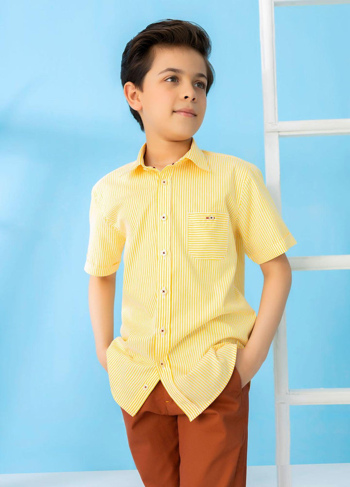 Brumano  Casual Shirts for Boys -  Yellow Striped Short Sleeve Casual Shirt BRM-1496