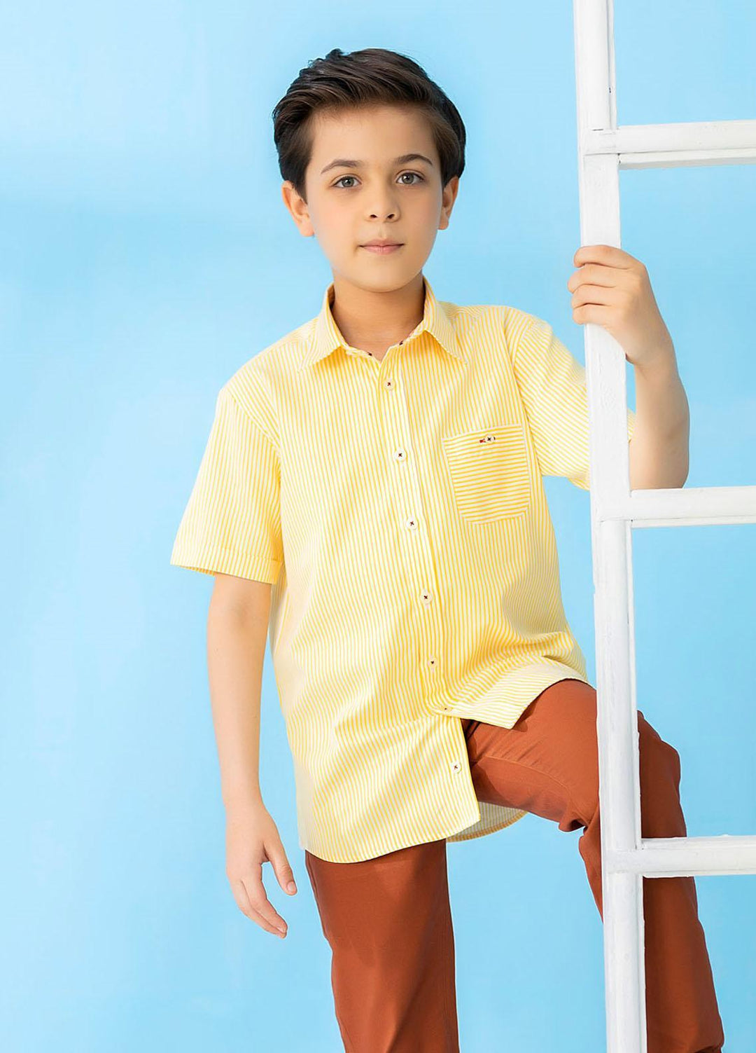 Brumano  Casual Shirts for Boys -  Yellow Striped Short Sleeve Casual Shirt BRM-1496