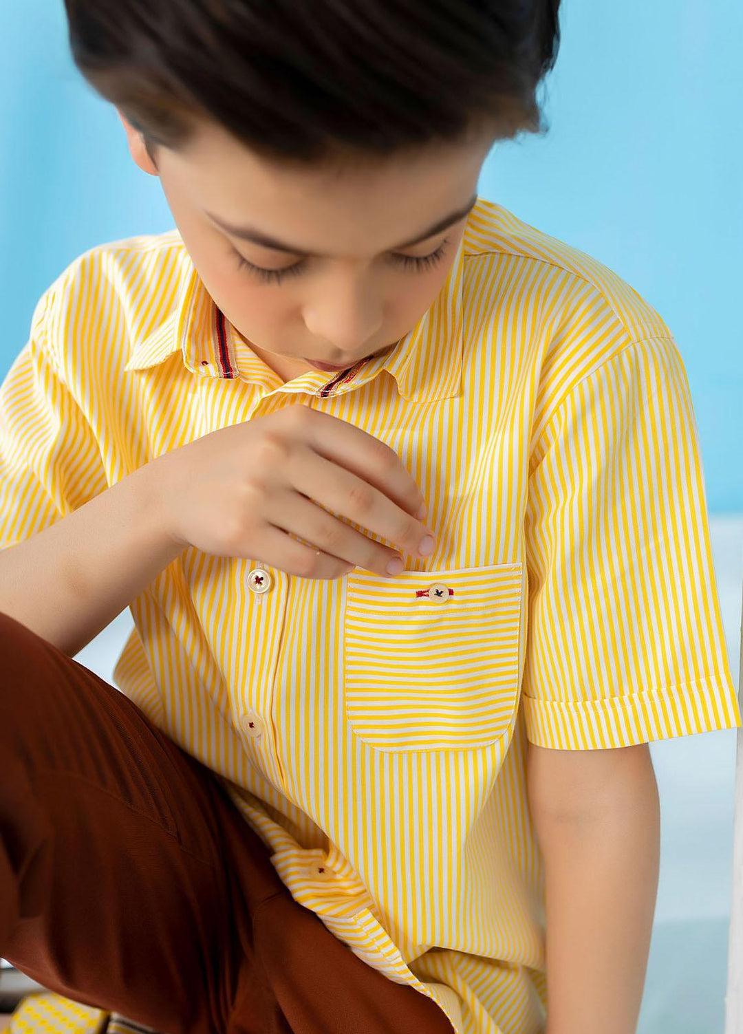 Brumano  Casual Shirts for Boys -  Yellow Striped Short Sleeve Casual Shirt BRM-1496
