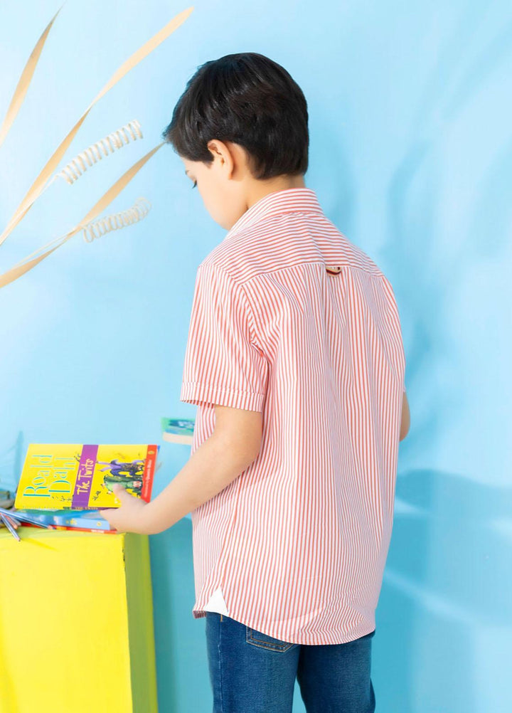 Brumano  Casual Shirts for Boys -  Red Striped Short Sleeve Casual Shirt BRM-1498