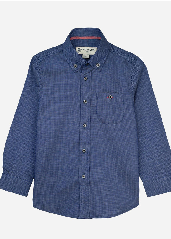 Brumano  Casual Shirts for Boys -  Blue & White Dobby Casual Long Sleeve Shirt BRM-JNR-1500