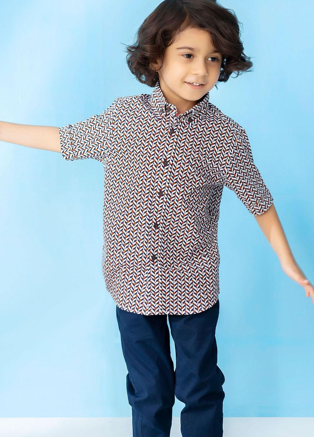 Brumano  Casual Shirts for Boys -  Orange & Black Geo Printed Casual Shirt BRM-JNR-1503