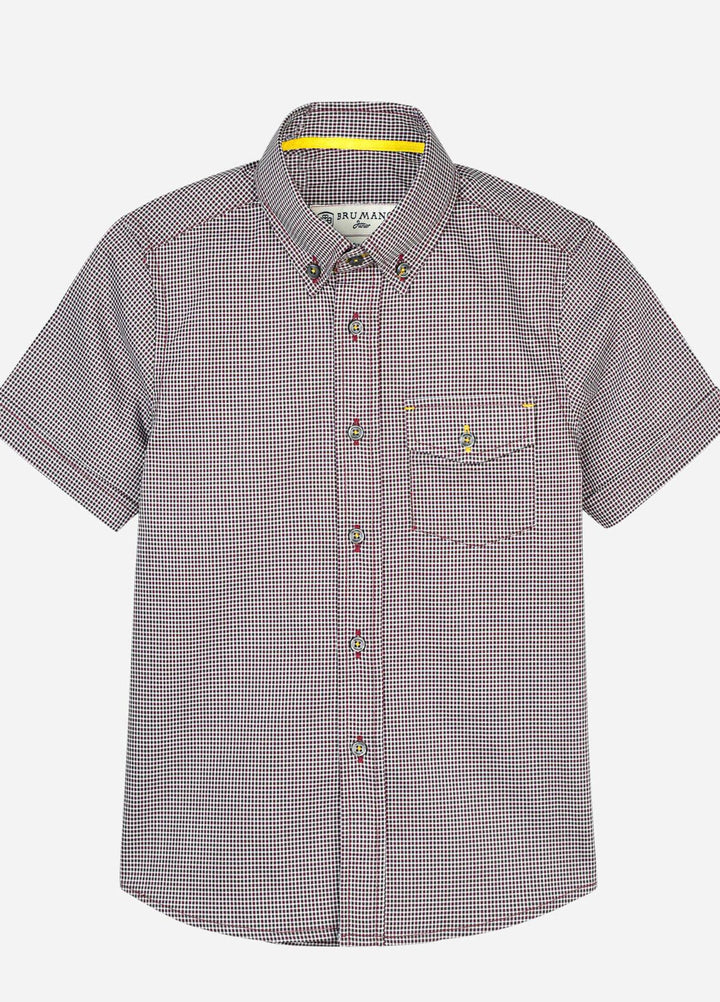 Brumano  Casual Shirts for Boys -  Maroon Micro Checkered Short Sleeve Shirt BRM-JNR-1506