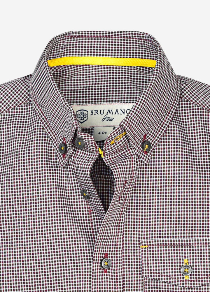 Brumano  Casual Shirts for Boys -  Maroon Micro Checkered Short Sleeve Shirt BRM-JNR-1506