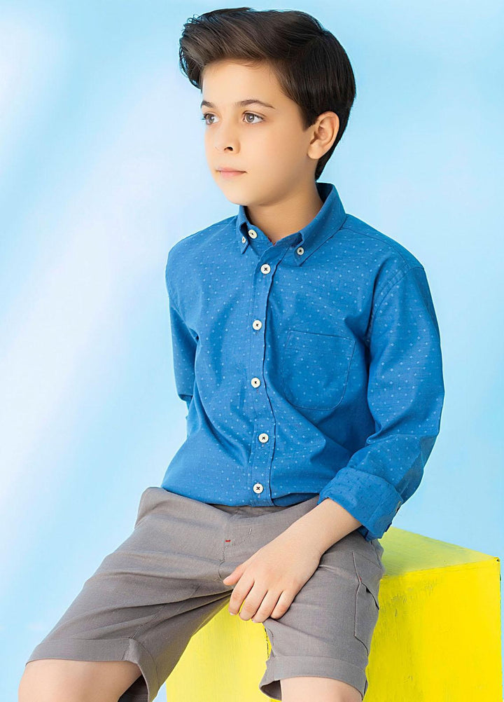 Brumano  Casual Shirts for Boys -  Blue Poplin Long Sleeve Button Down Casual Shirt BRM-JNR-1518
