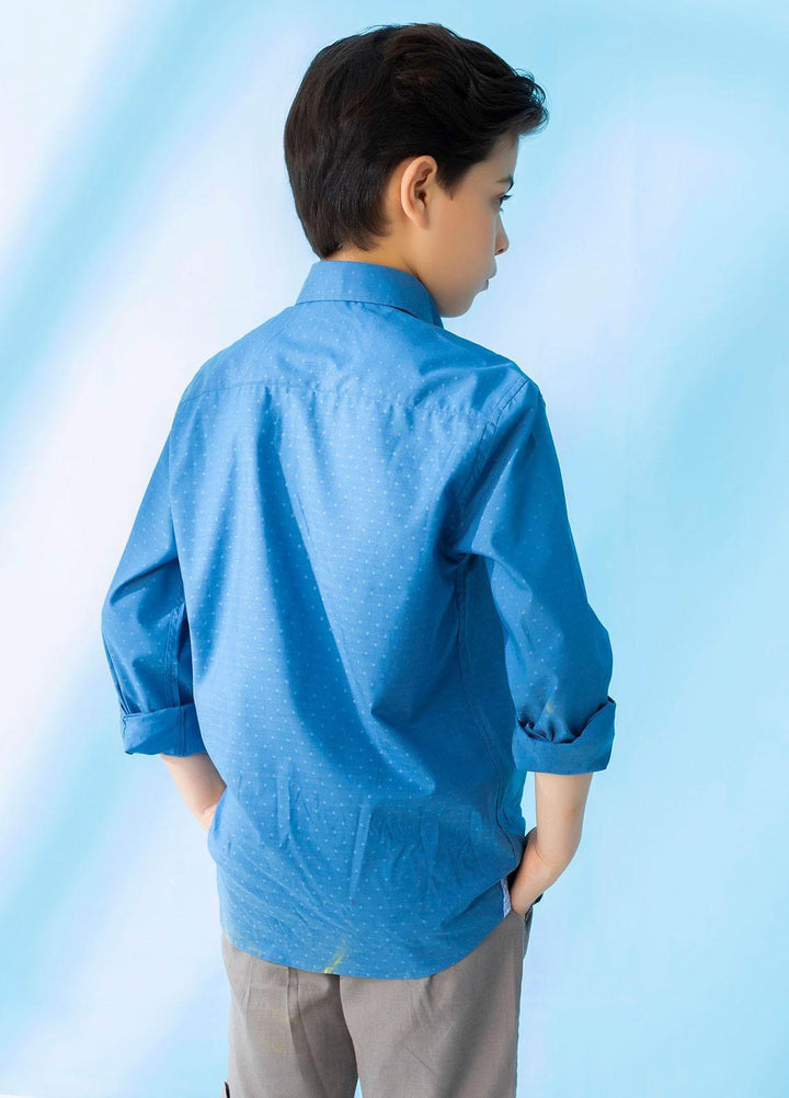 Brumano  Casual Shirts for Boys -  Blue Poplin Long Sleeve Button Down Casual Shirt BRM-JNR-1518