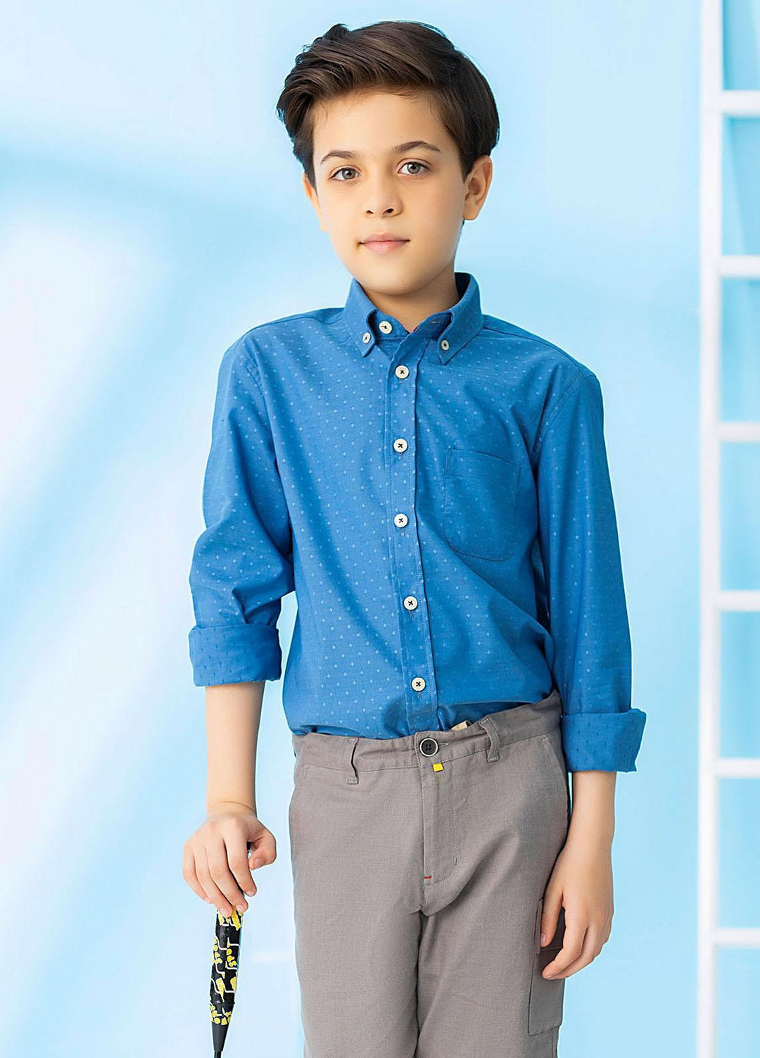 Brumano  Casual Shirts for Boys -  Blue Poplin Long Sleeve Button Down Casual Shirt BRM-JNR-1518