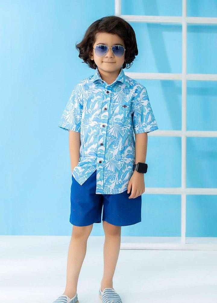 Brumano  Casual Shirts for Boys -  Blue Floral Printed Short Sleeve Casual Shirt BRM-1522