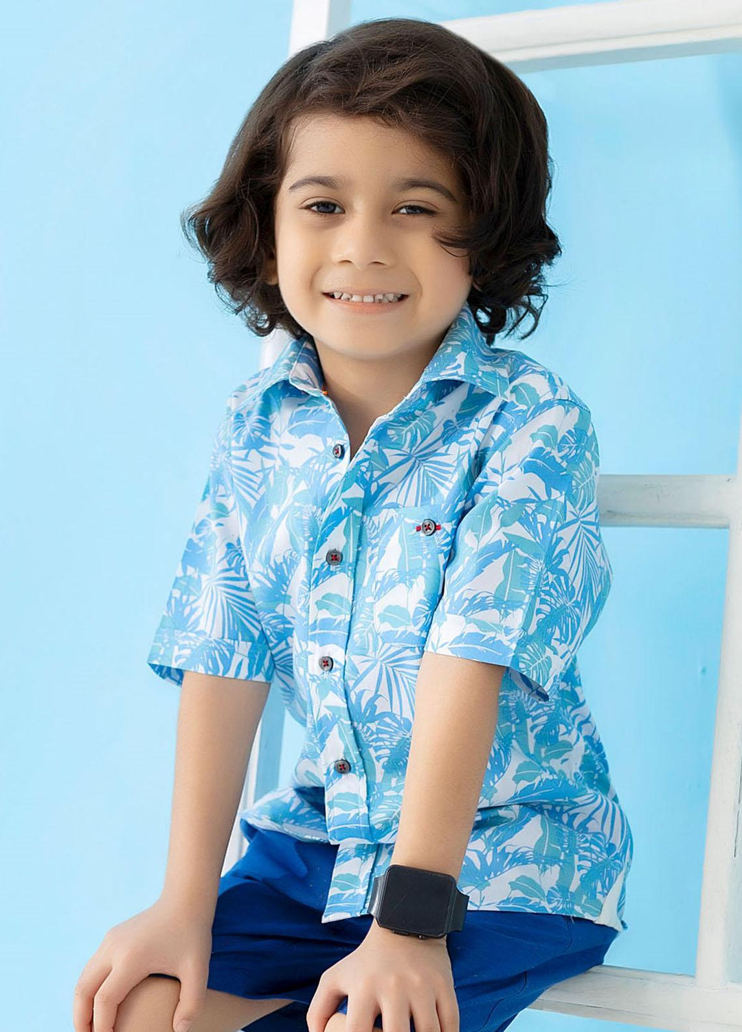 Brumano  Casual Shirts for Boys -  Blue Floral Printed Short Sleeve Casual Shirt BRM-1522
