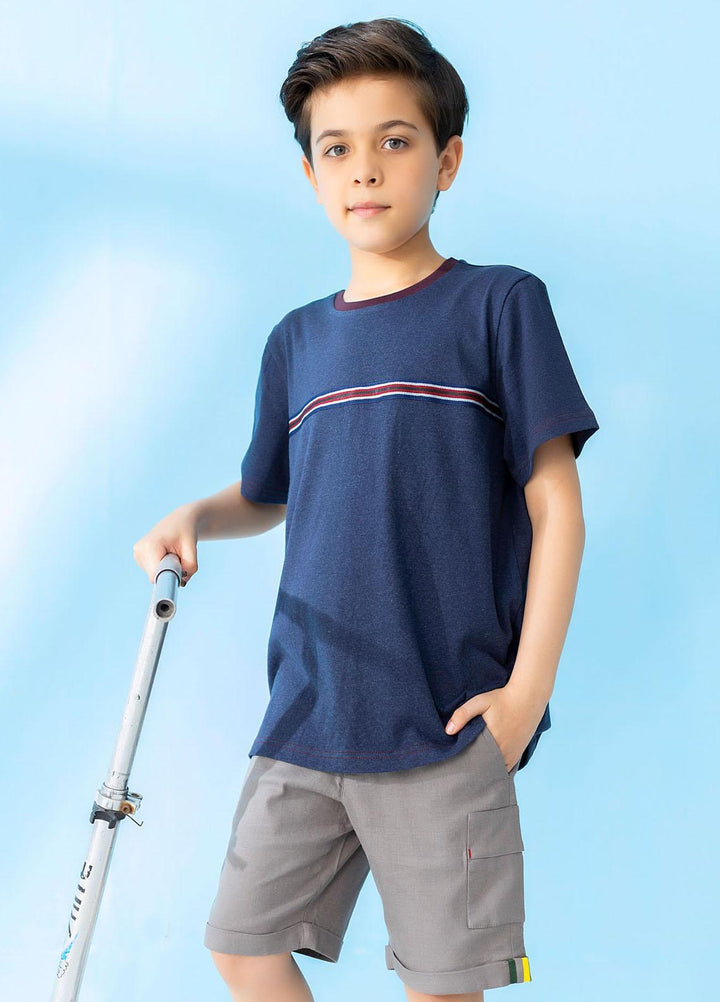 Brumano  Casual T-Shirts for Boys -  Blue Casual T-Shirt With Striped Detailing BRM-JNR-1579