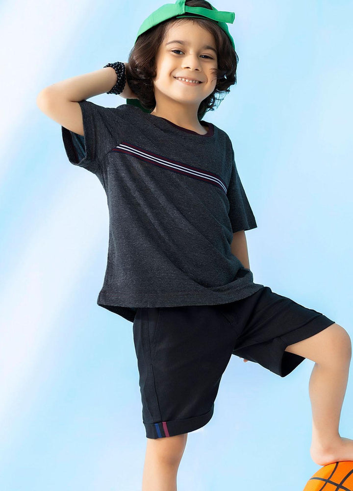 Brumano  Casual T-Shirts for Boys -  Charcoal Casual T-Shirt With Striped Detailing BRM-JNR-1580