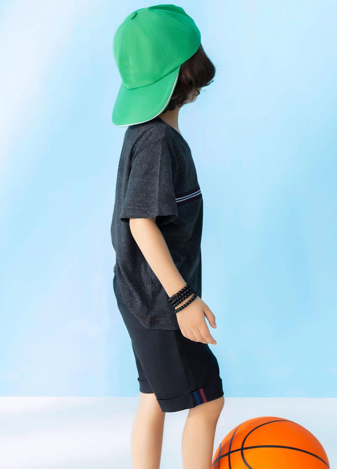 Brumano  Casual T-Shirts for Boys -  Charcoal Casual T-Shirt With Striped Detailing BRM-JNR-1580