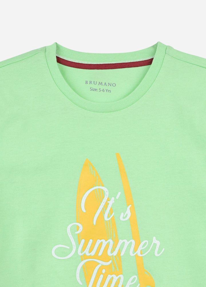 Brumano  Casual T-Shirts for Boys -  Mint Green Graphic Printed Casual T-shirt BRM-JRR-1608
