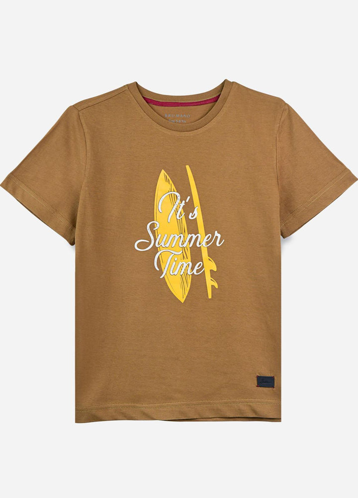 Brumano  Casual T-Shirts for Boys -  Mustard Surf Printed Casual T-Shirt BRM-JNR-1614